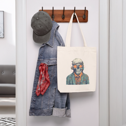 Cooles Skelett Portrait mit Sonnenbrille, Mütze - Stanley/Stella recycelter Heavyweight Stoffbeutel - by Artful Alchemist