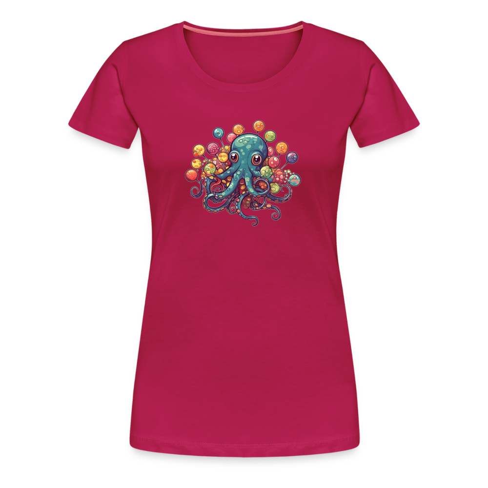 Lustiger Comic Oktopus mit Lollipops - Frauen Premium T-Shirts - dunkles Pink