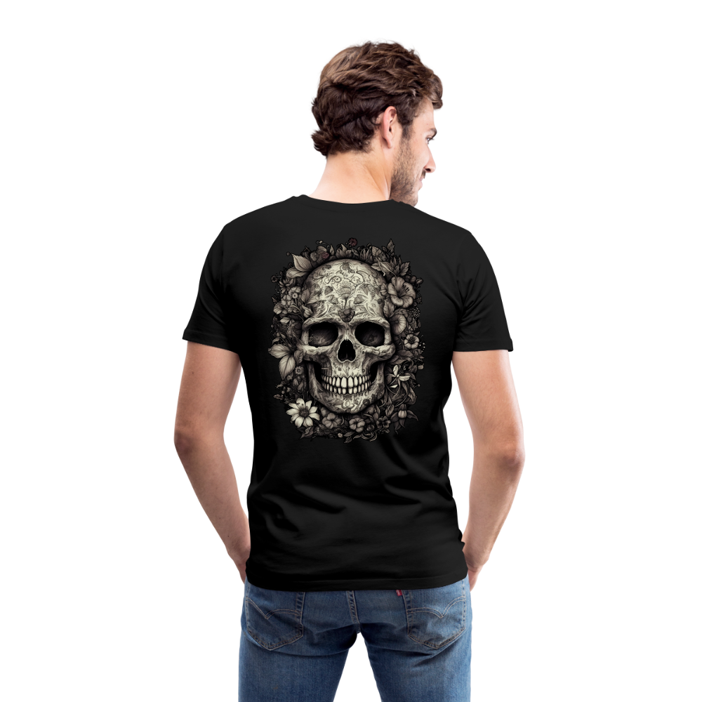 Boho Totenkopf mit Tattoos und Blumen - Männer Premium T-Shirt - Schwarz