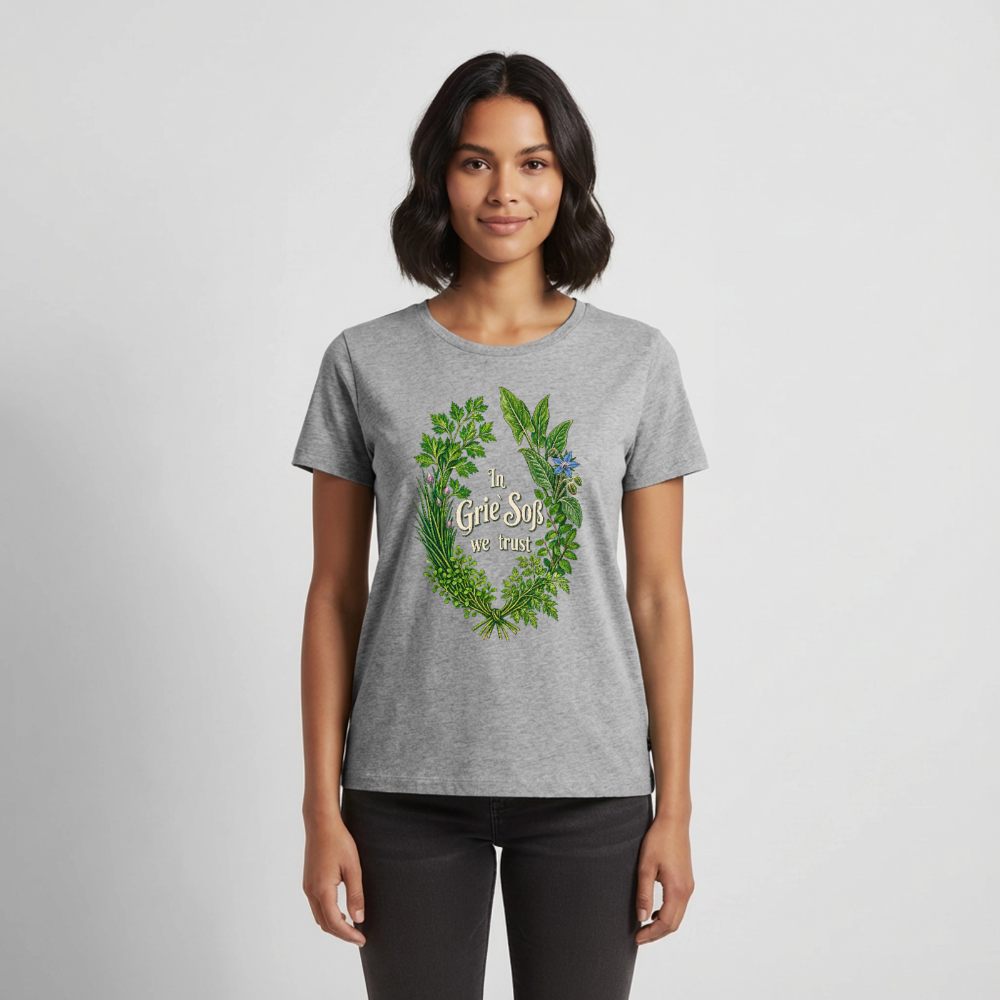 In Grie’ Soß We Trust - Frauen Premium T-Shirt - Grau meliert