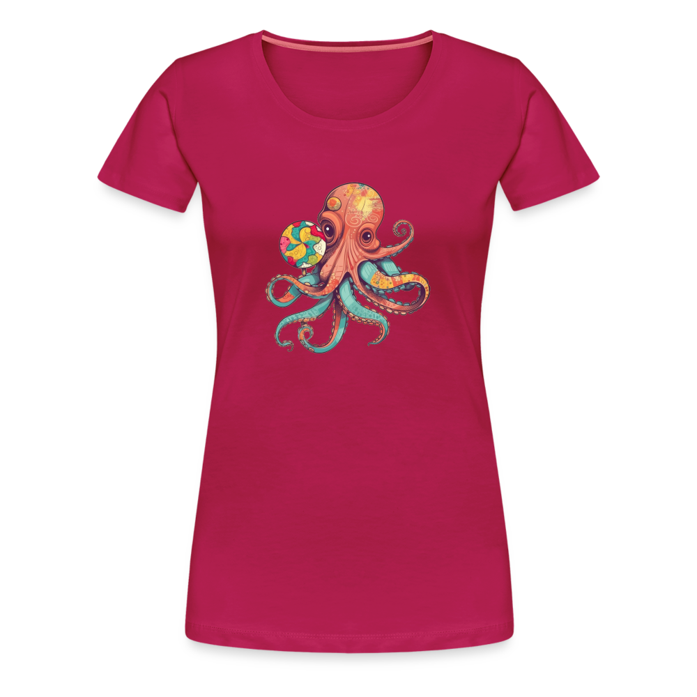 Lustiger Comic Oktopus mit Lollipop - Frauen Premium T-Shirts - dunkles Pink