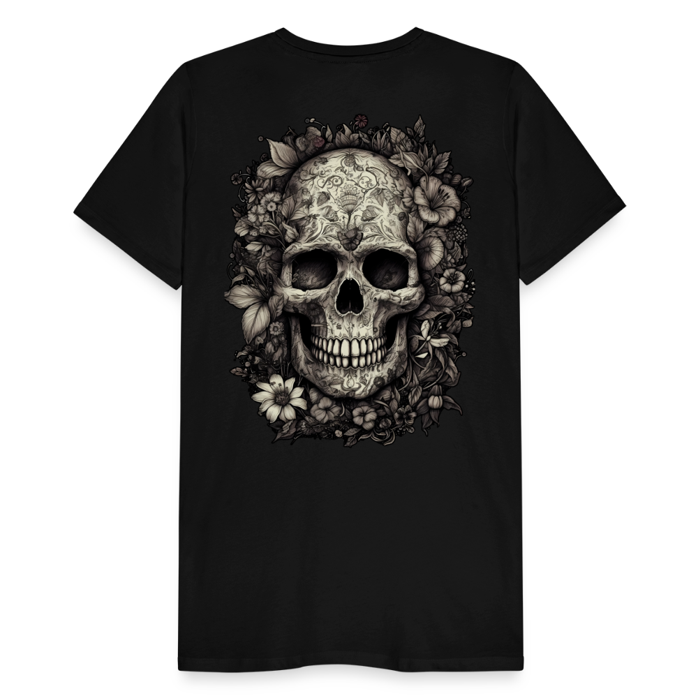 Boho Totenkopf mit Tattoos und Blumen - Männer Premium T-Shirt - Schwarz