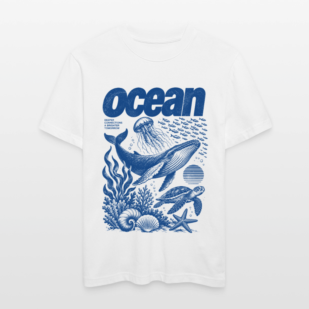 Ocean – Relaxed Fit Unisex Bio-T-Shirt mit Wal und Meerestieren - Weiß