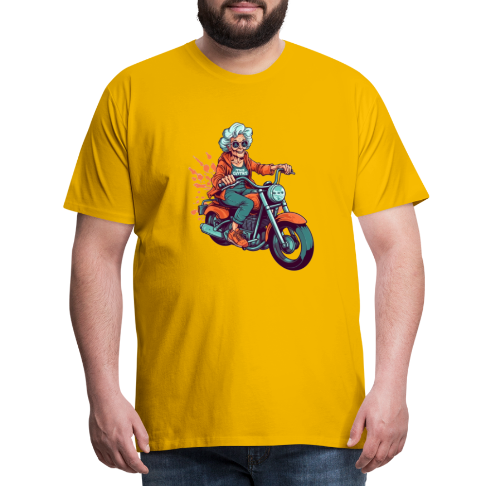 Coole alte Biker Oma - Motorrad Omi  - Männer T-Shirt - Sonnengelb