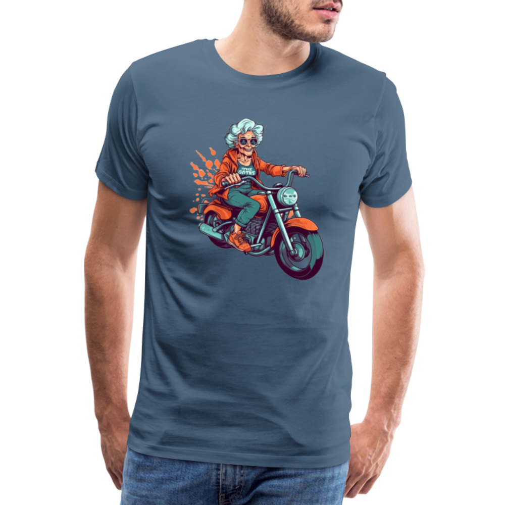 Coole alte Biker Oma - Motorrad Omi  - Männer T-Shirt - Blaugrau