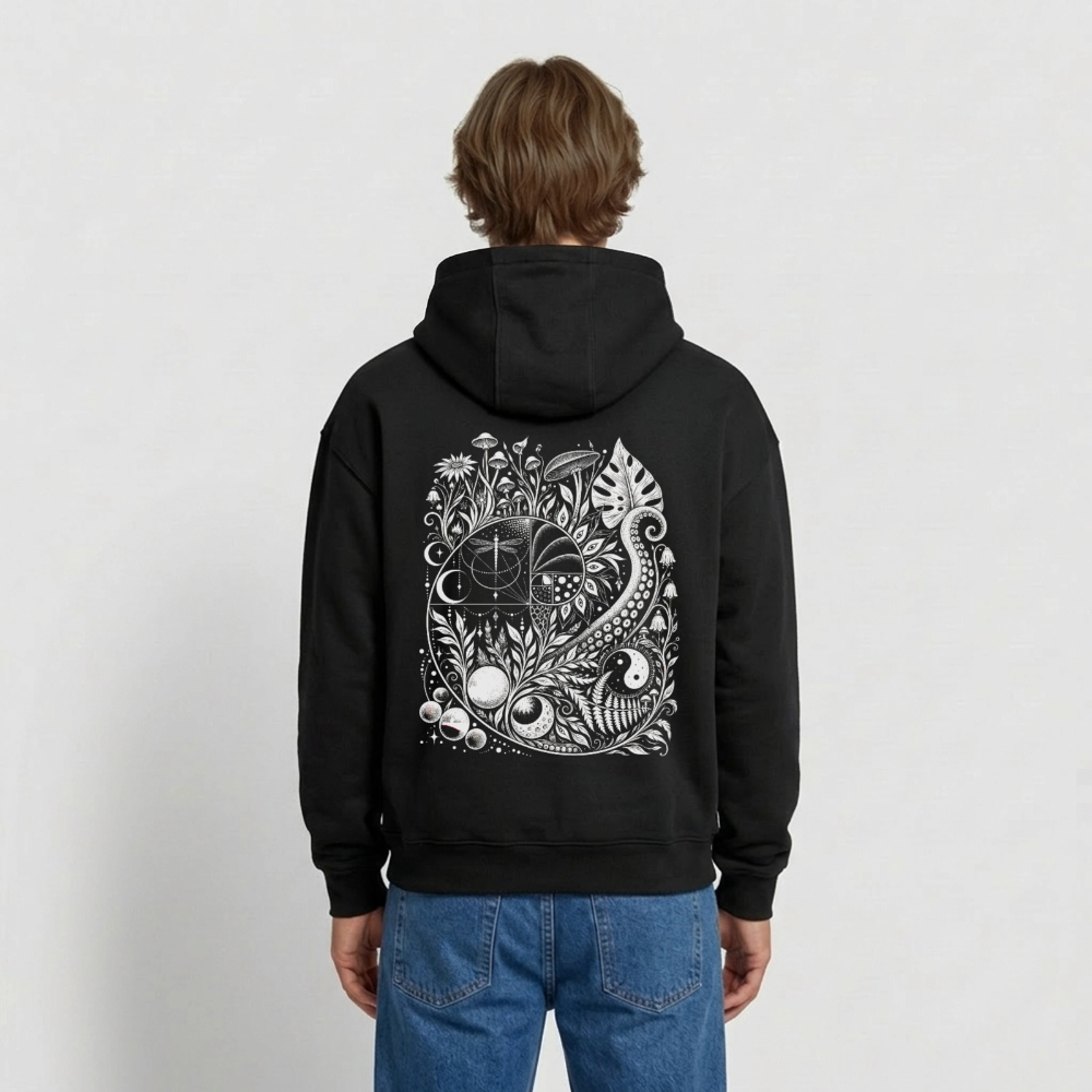 Nature Spiral – Oversized Heavyweight Unisex Hoodie - Schwarz
