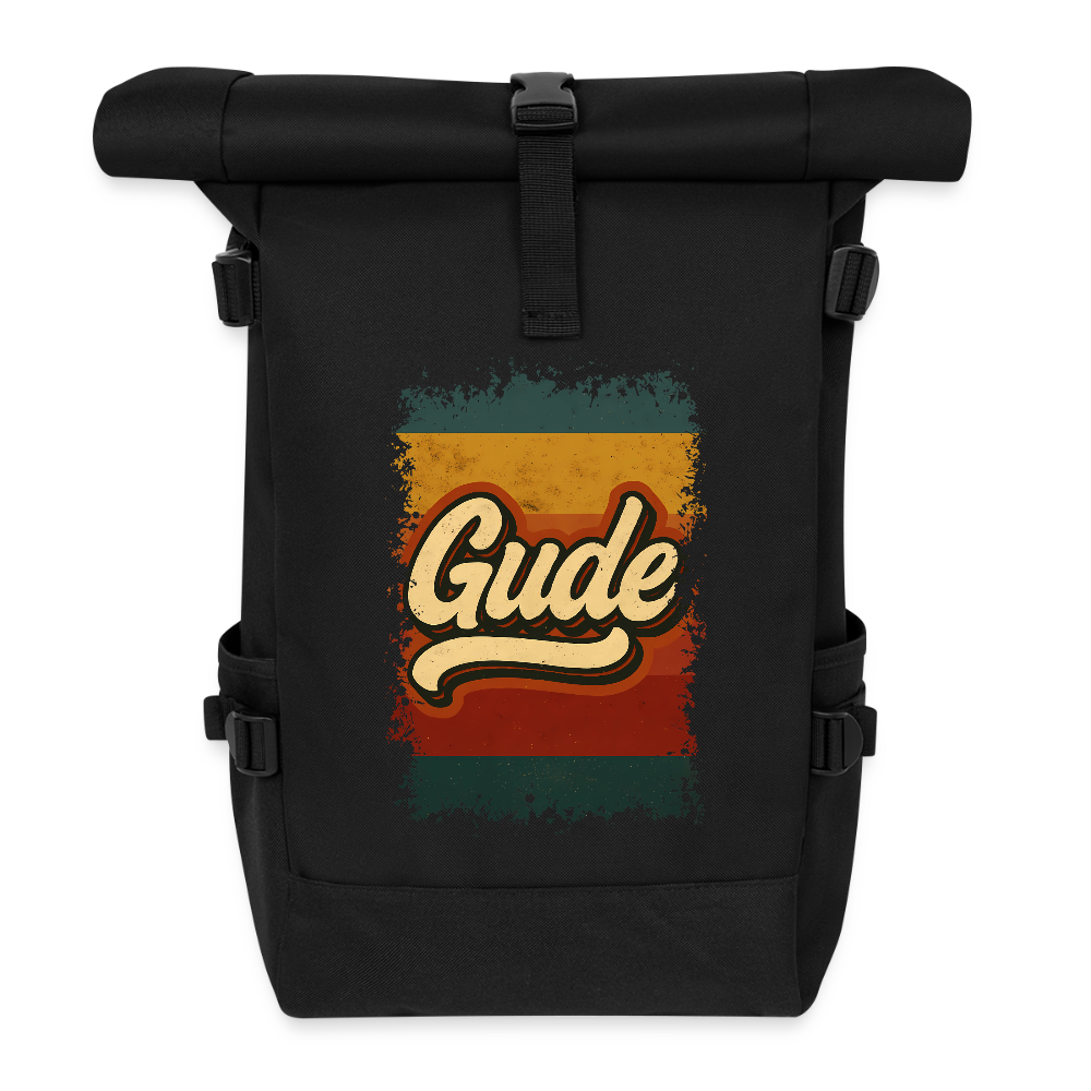 „Gude“ – Retro Look aus Hessen - Rolltop Rucksack - Schwarz