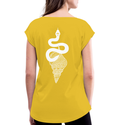 Kosmosschlange im Schneckenhaus - Frauen Shirt mit gerollten Ärmeln - by Artful Alchemist