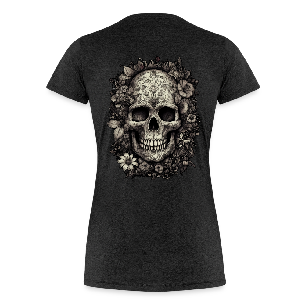 Boho Totenkopf mit Tattoos und Blumen - Frauen Premium T-Shirt - Anthrazit