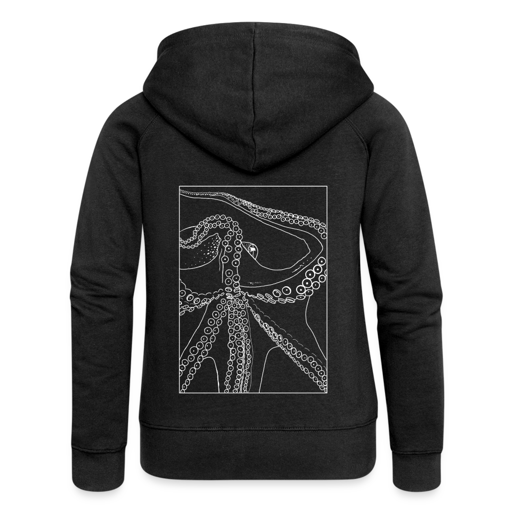 Lineart Oktopus im Rahmen - Frauen Premium Kaputzenjacke - Schwarz