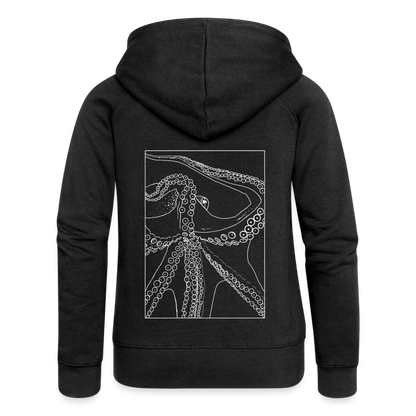 Lineart Oktopus im Rahmen - Frauen Premium Kaputzenjacke - Schwarz