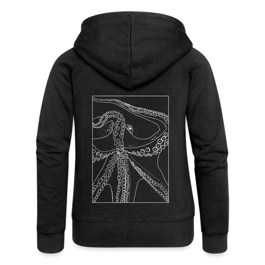 Lineart Oktopus im Rahmen - Frauen Premium Kaputzenjacke - Schwarz