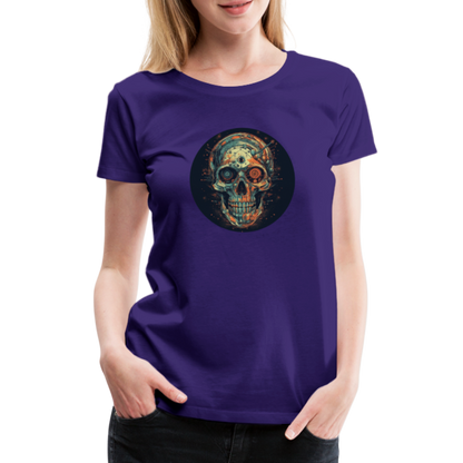 Retro Futuristischer Totenkopf Skull Cyborg- Frauen Premium T-Shirt - by Artful Alchemist