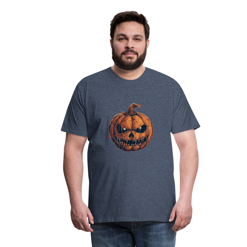 Gruseliger Horror Kürbis -Happy Halloween - Männer Premium T-Shirt - Blau meliert