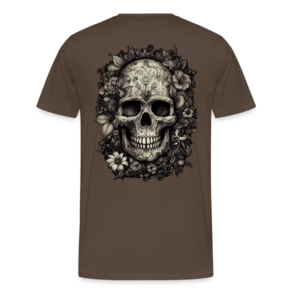 Boho Totenkopf mit Tattoos und Blumen - Männer Premium T-Shirt - Edelbraun