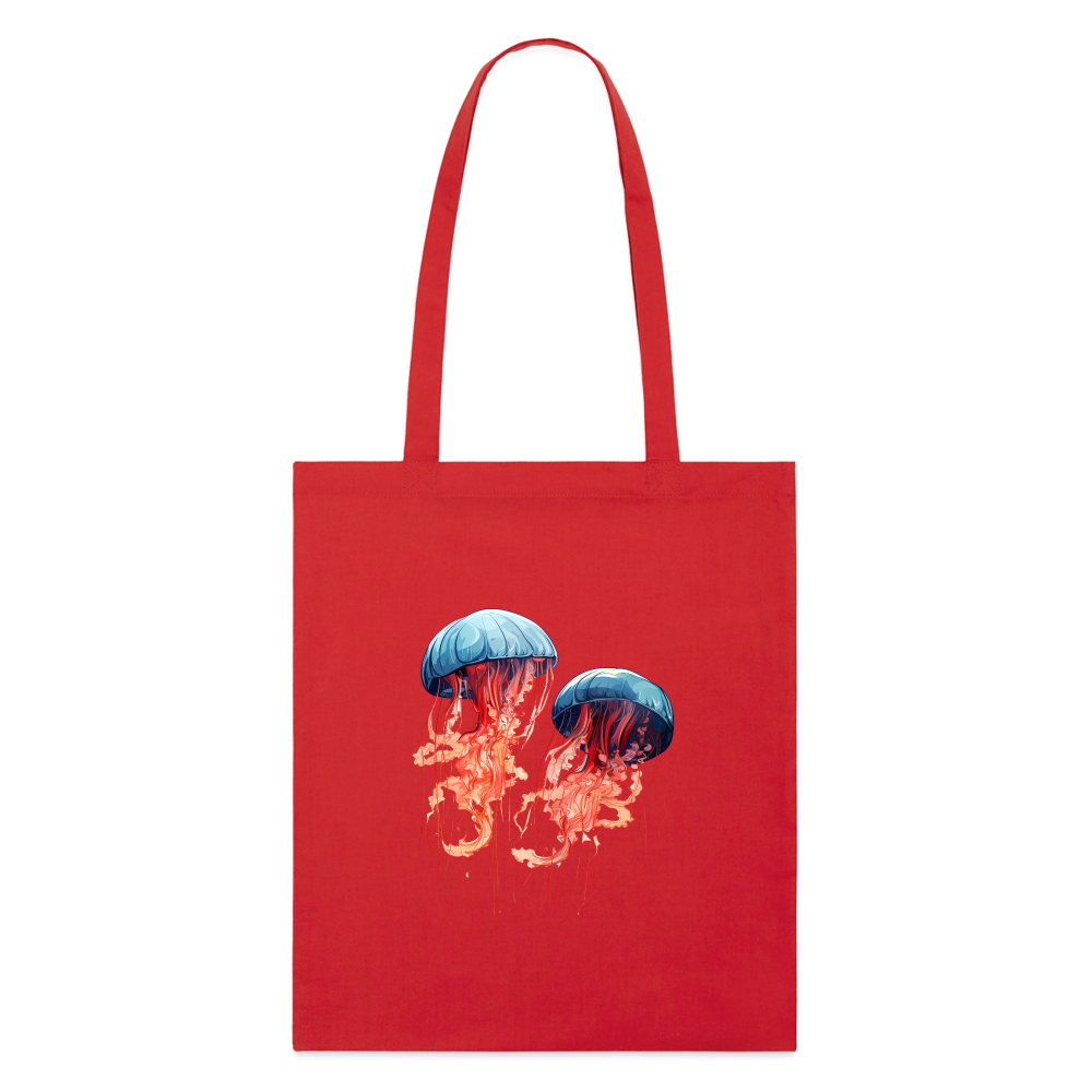 Rosa Blaue Aquarell Quallen - Stofftasche - Rot