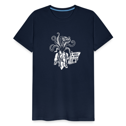 Kaffee trinkendes Skelett mit Tentakeln, Zeitung - Männer Premium T-Shirt - by Artful Alchemist