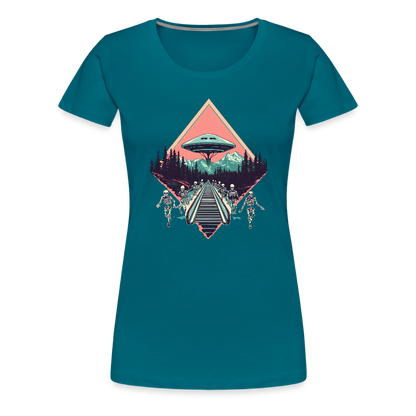 Retro UFO 80er Jahre Motiv - Frauen Premium T-Shirt - by Artful Alchemist