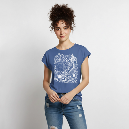 Nature Spiral – Frauen T-Shirt mit gerollten Ärmeln - Taubenblau