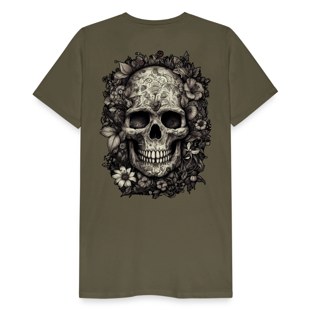 Boho Totenkopf mit Tattoos und Blumen - Männer Premium T-Shirt - Khaki