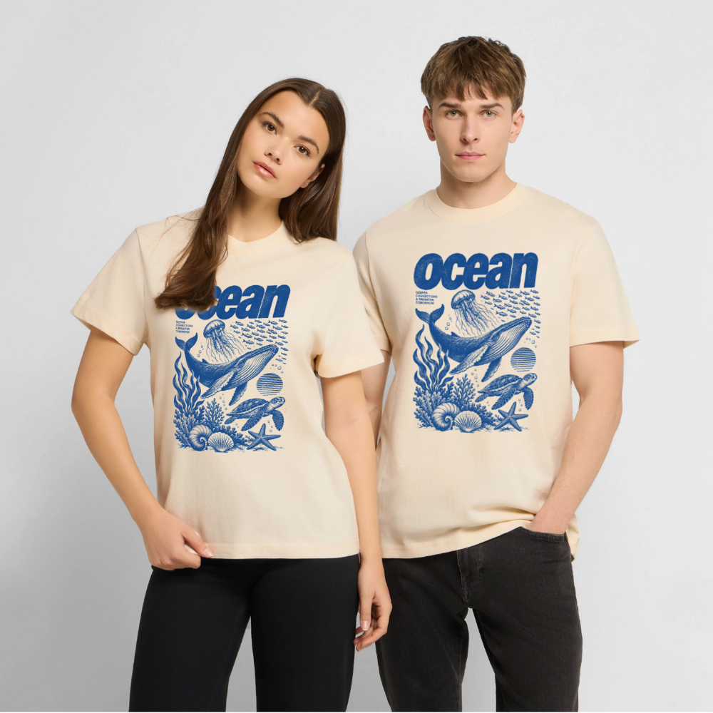 Ocean – Relaxed Fit Unisex Bio-T-Shirt mit Wal und Meerestieren - Natur