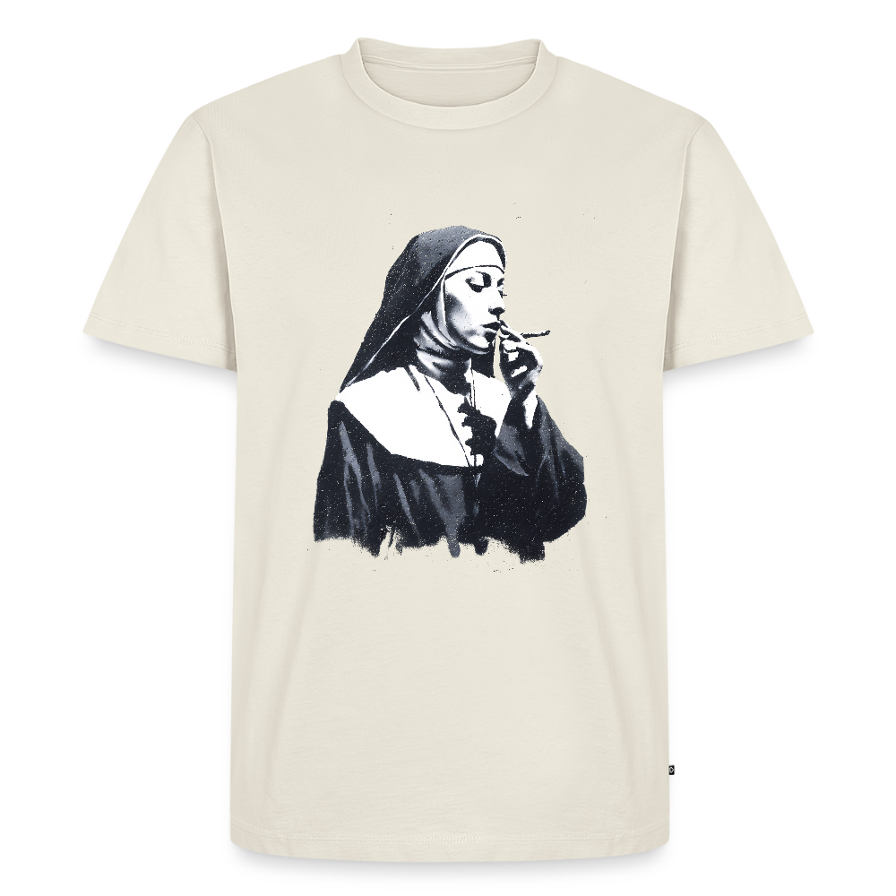 Street Art Nonne rauchend - Männer Premium T-Shirt - Naturweiß