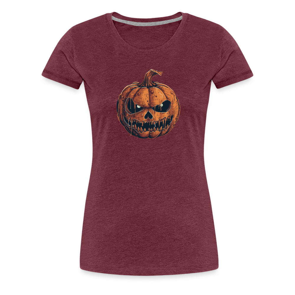 Gruseliger Horror Kürbis -Happy Halloween - Frauen Premium T-Shirt - Bordeauxrot meliert