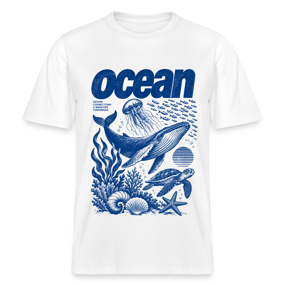 Ocean – Relaxed Fit Unisex Bio-T-Shirt mit Wal und Meerestieren - Weiß