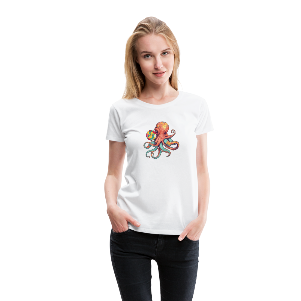 Lustiger Comic Oktopus mit Lollipop - Frauen Premium T-Shirts - Weiß