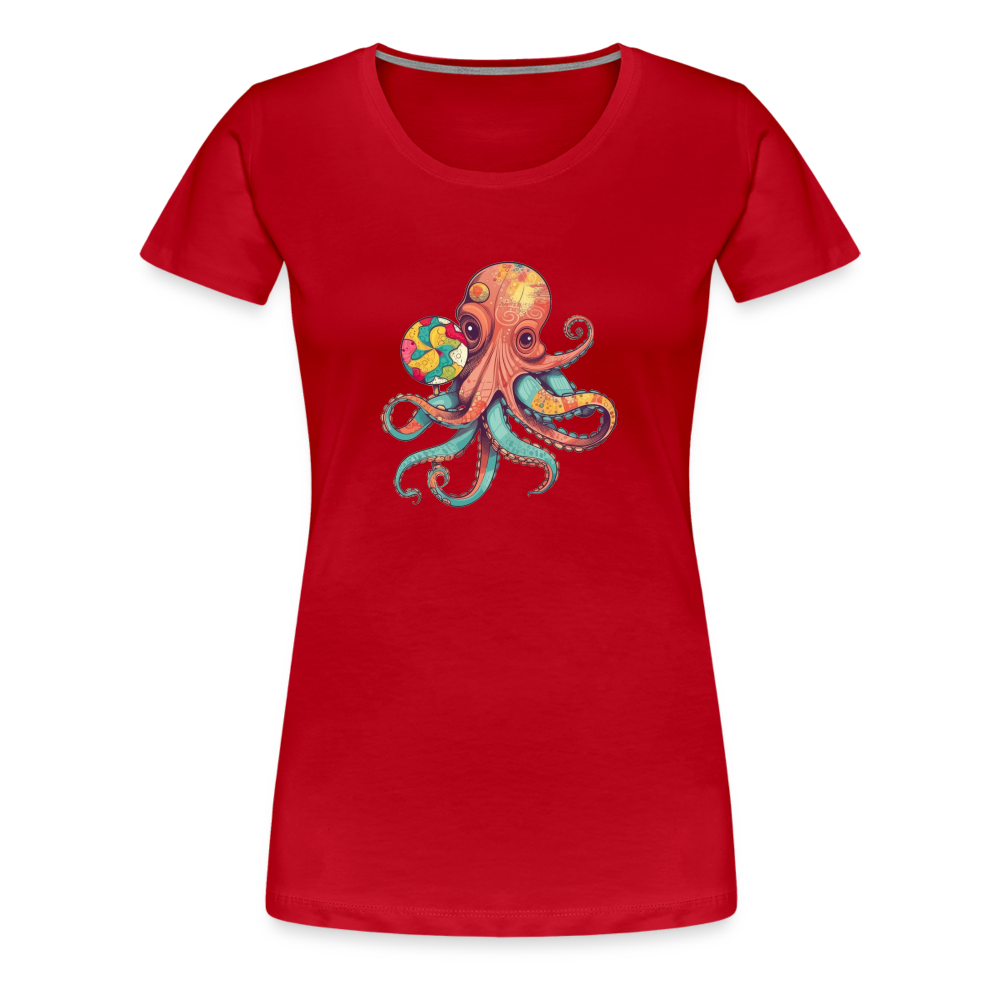 Lustiger Comic Oktopus mit Lollipop - Frauen Premium T-Shirts - Rot