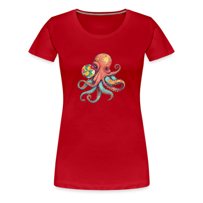 Lustiger Comic Oktopus mit Lollipop - Frauen Premium T-Shirts - by Artful Alchemist