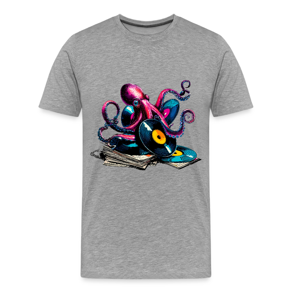 DJ Oktopus – Wenn Tiefsee auf Vinyl trifft - Männer Premium Bio T-Shirt - Grau meliert