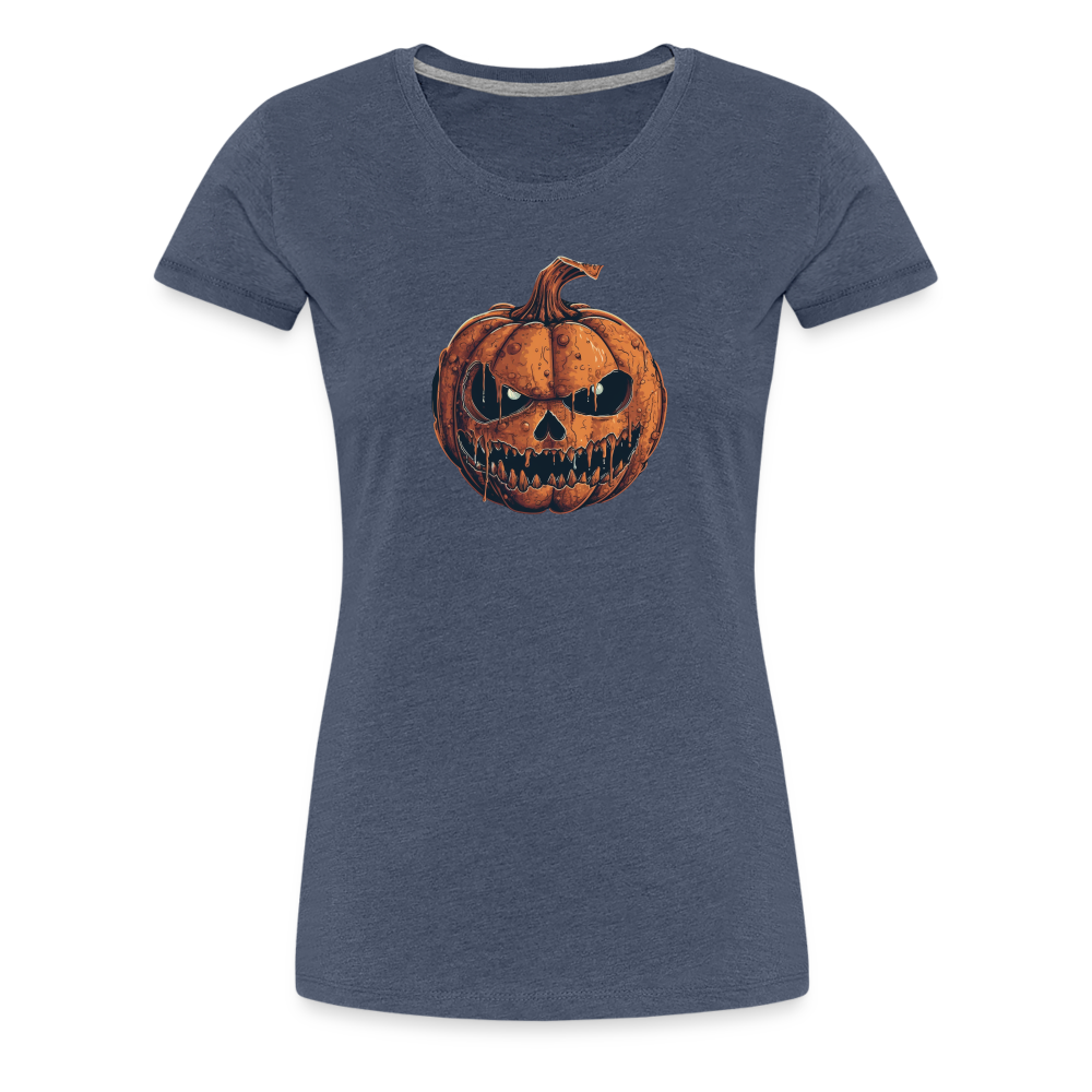 Gruseliger Horror Kürbis -Happy Halloween - Frauen Premium T-Shirt - Blau meliert