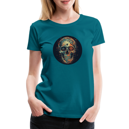 Retro Futuristischer Totenkopf Skull Cyborg- Frauen Premium T-Shirt - by Artful Alchemist