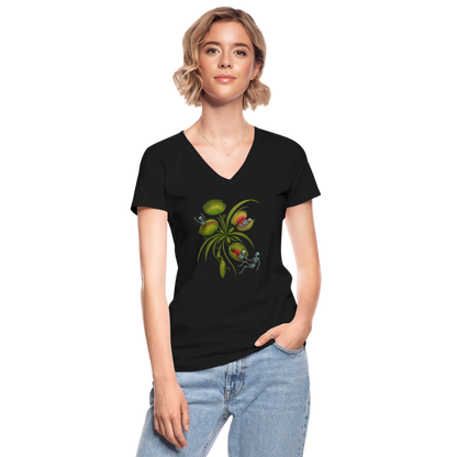 Flora Mortis - Venusfliegenfalle mit Skeletten - Klassisches Frauen-T-Shirt mit V-Ausschnitt - by Artful Alchemist