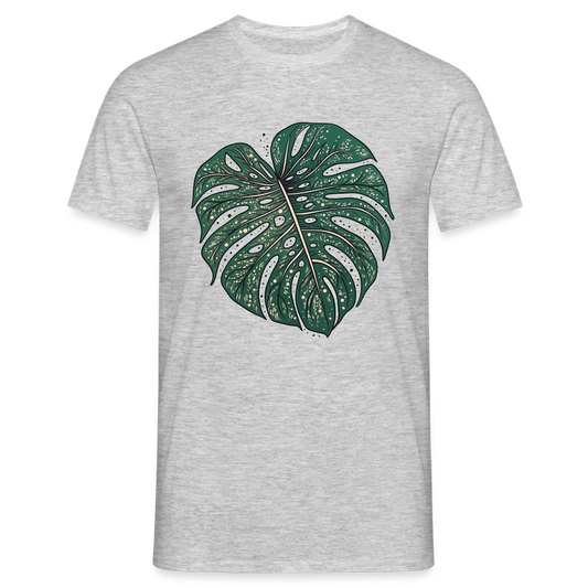 Gepunktetes Monstera Blatt, Pflanzen Motiv - Männer T-Shirt - Grau meliert