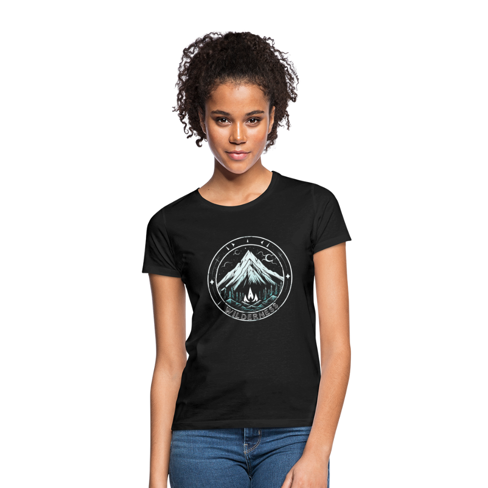 Cooles Wanderer Motiv mit Lagerfeuer - Frauen T-Shirt - Schwarz