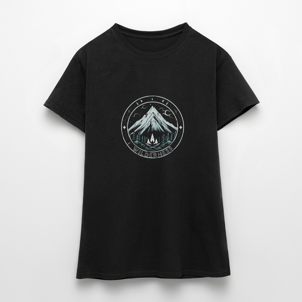 Cooles Wanderer Motiv mit Lagerfeuer - Frauen T-Shirt - Schwarz