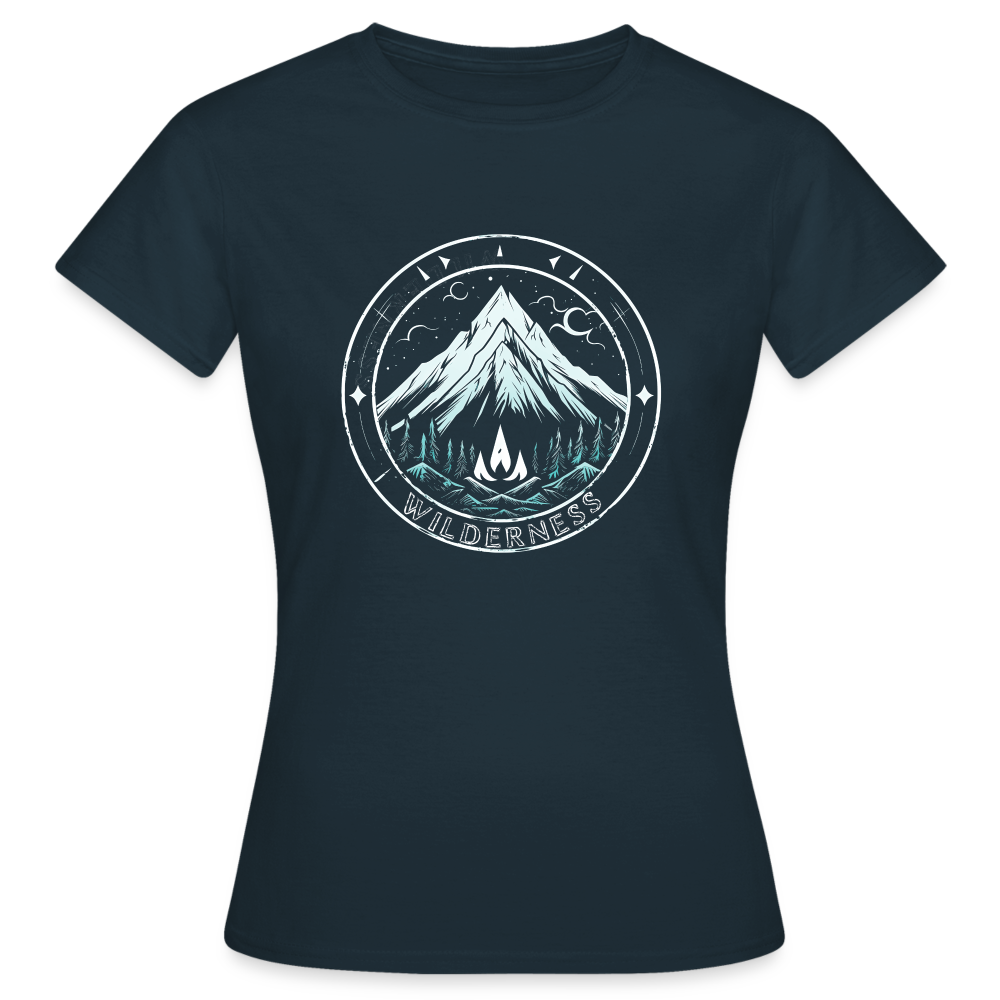 Cooles Wanderer Motiv mit Lagerfeuer - Frauen T-Shirt - Navy