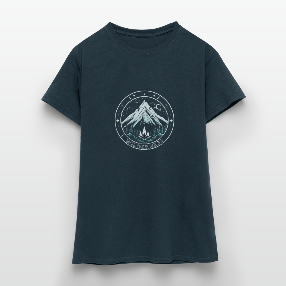 Cooles Wanderer Motiv mit Lagerfeuer - Frauen T-Shirt - Navy