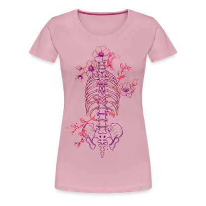 Menschlicher Skelett Torso mit Blumen in lila pink - Frauen Premium T-Shirt - by Artful Alchemist