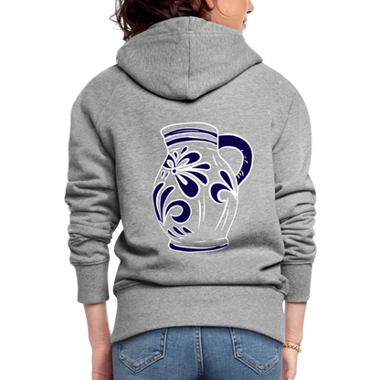 Bembel - weiß, blau- Hessisch Mundart - Frauen Premium Kapuzen Jacke - by Artful Alchemist