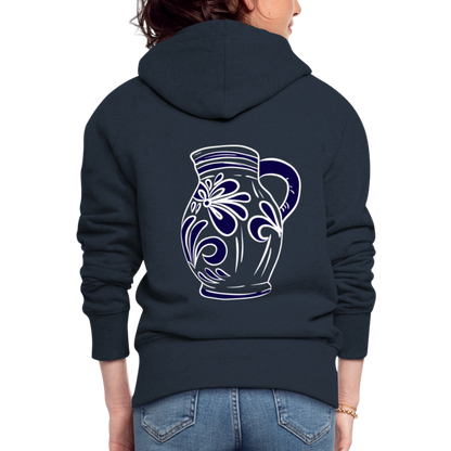 Bembel - weiß, blau- Hessisch Mundart - Frauen Premium Kapuzen Jacke - by Artful Alchemist