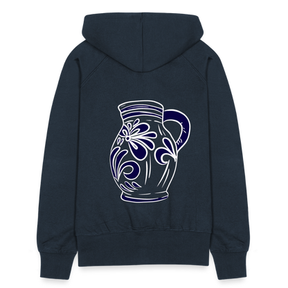 Bembel - weiß, blau- Hessisch Mundart - Frauen Premium Kapuzen Jacke - by Artful Alchemist