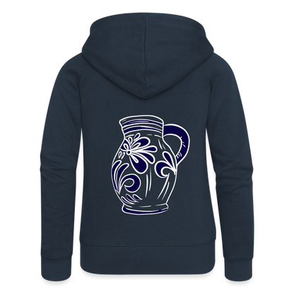 Bembel - weiß, blau- Hessisch Mundart - Frauen Premium Kapuzen Jacke - by Artful Alchemist