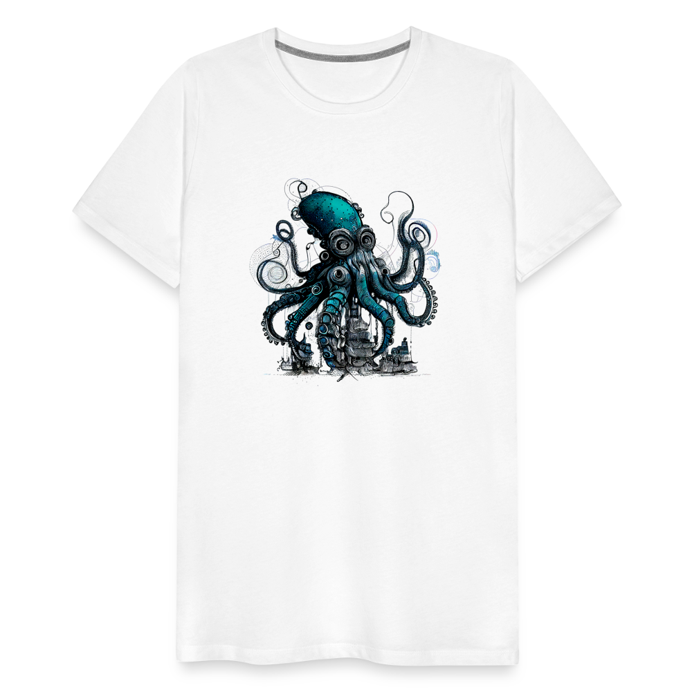 Steampunk Riesenkraken über kleinem Dorf - Männer Premium T-Shirt - Weiß