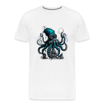 Steampunk Riesenkraken über kleinem Dorf - Männer Premium T-Shirt - by Artful Alchemist