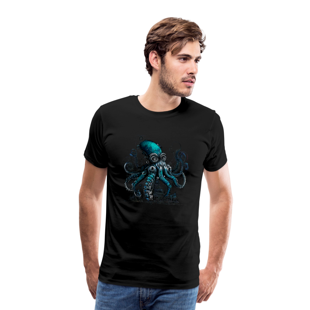 Steampunk Riesenkraken über kleinem Dorf - Männer Premium T-Shirt - Schwarz