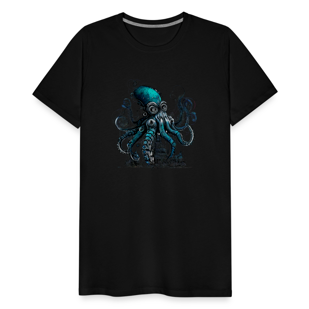 Steampunk Riesenkraken über kleinem Dorf - Männer Premium T-Shirt - Schwarz