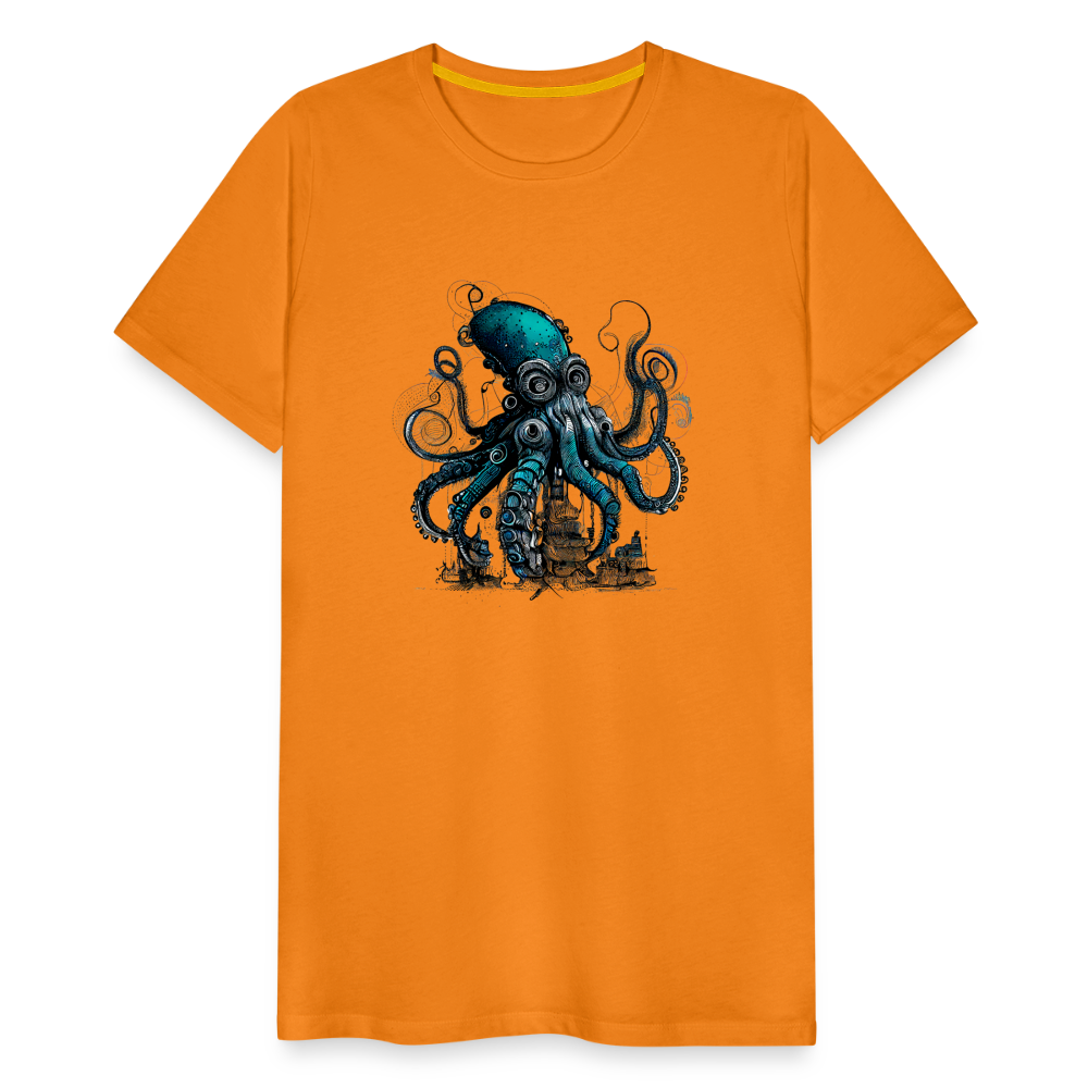 Steampunk Riesenkraken über kleinem Dorf - Männer Premium T-Shirt - Orange